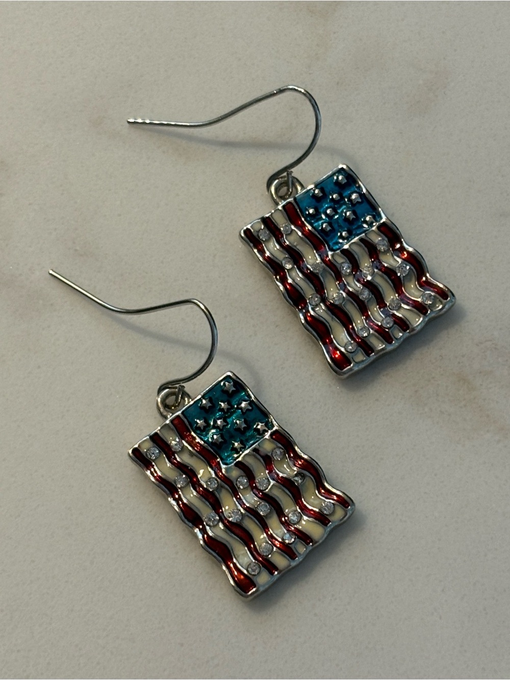 Patriotic Red, White & Blue Flag Dangle Earrings
